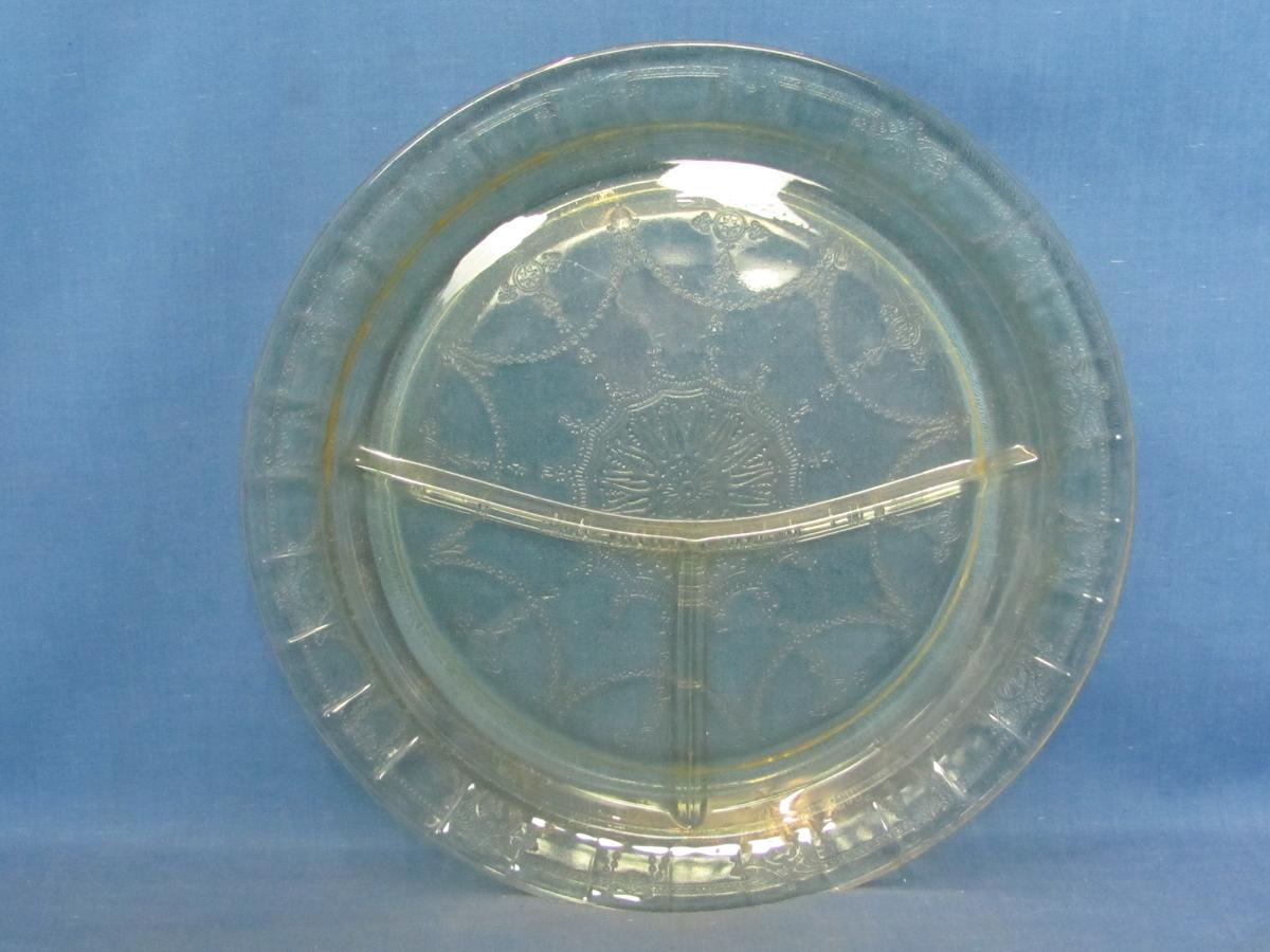 Yellow Depression Glass Divided Grill Plate – Cameo by Anchor Hocking – 10 1/2” in diameter