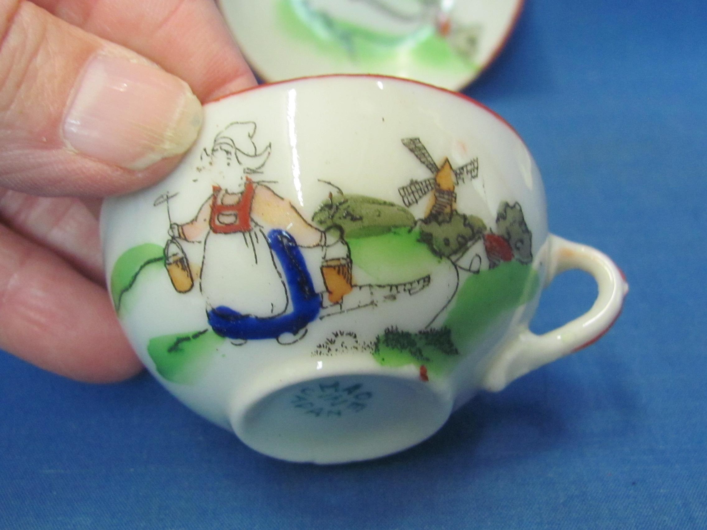 Child's Porcelain Tea Set – Dutch Windmill Scene – Made in Japan – Teapot is 2 3/4” tall