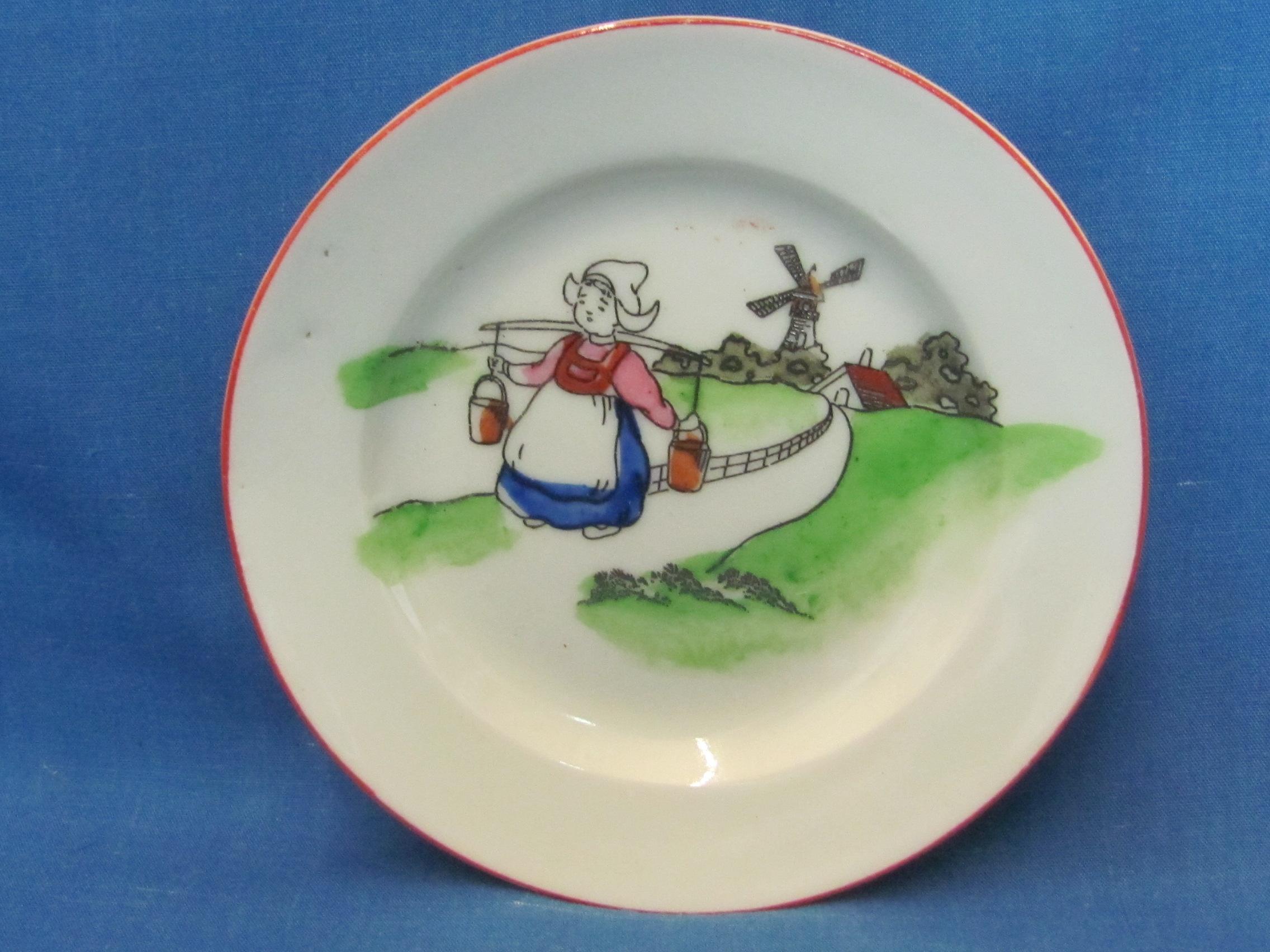Child's Porcelain Tea Set – Dutch Windmill Scene – Made in Japan – Teapot is 2 3/4” tall