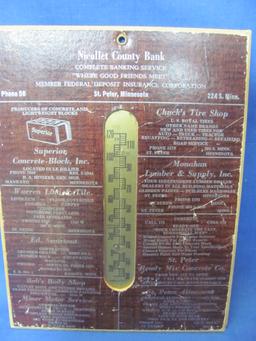2 Vintage Advertising Pictures  1 has lost Thermometer – Nicollet County Bank & Roland W. Thiel Lest