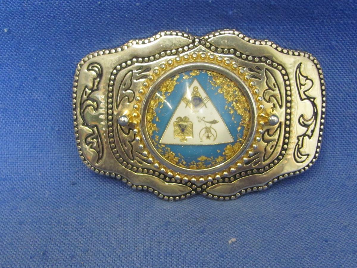 Masonic Shriner Belt Buckle With Stone Center – 3 5/8” L – As Shown
