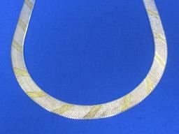 26” Sterling Silver Herringbone Necklace w Gold Accents – 10mm wide – 45 grams