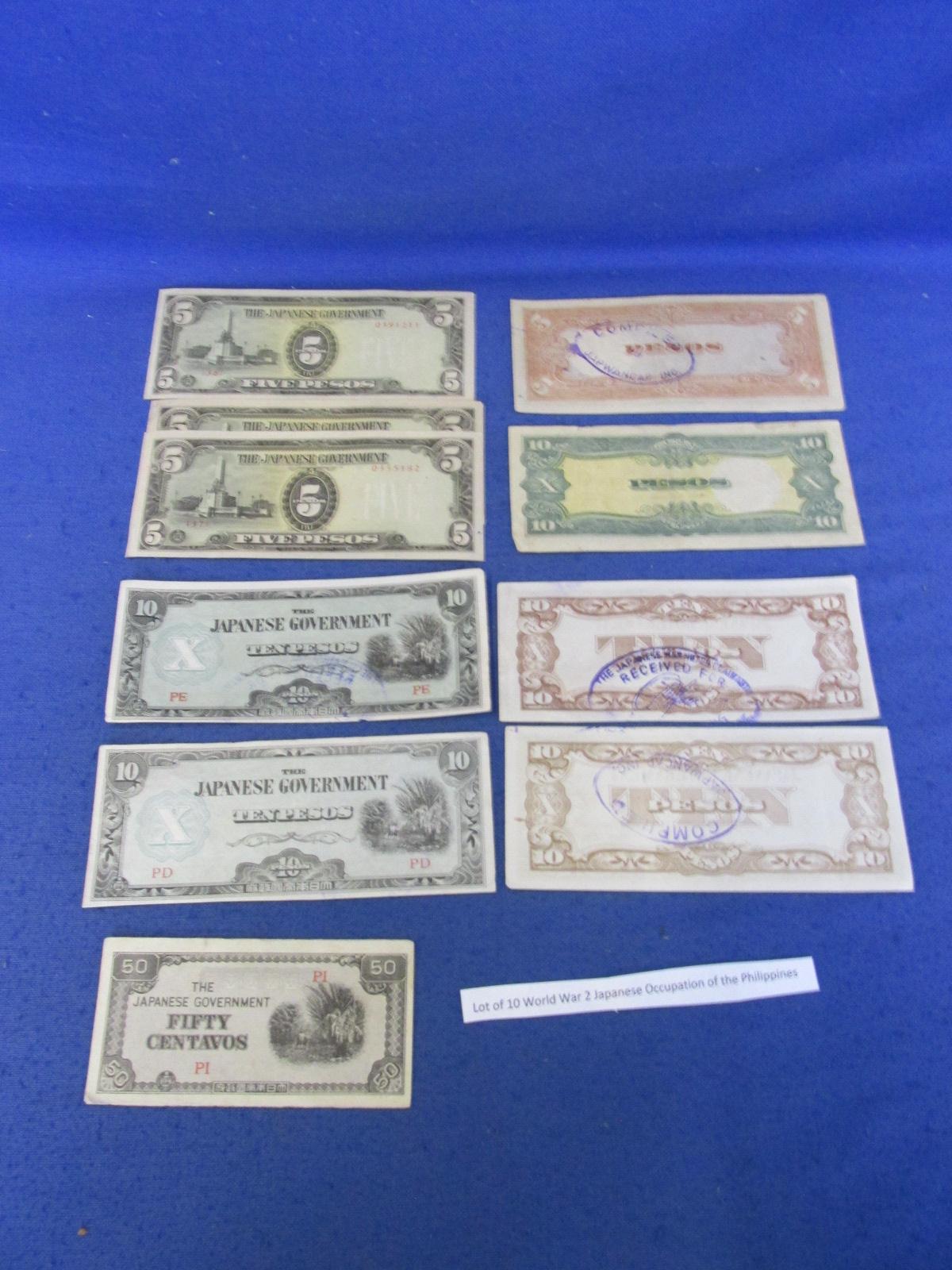 Vintage Lot Of 10 WW 2 Japanese Occupation Of The Philippines Notes – Please Consult Pictures -