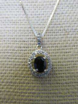 Sterling Silver Chain & Pendant Gem? Has A Scratch Or Crack – Please Consult Pictures -