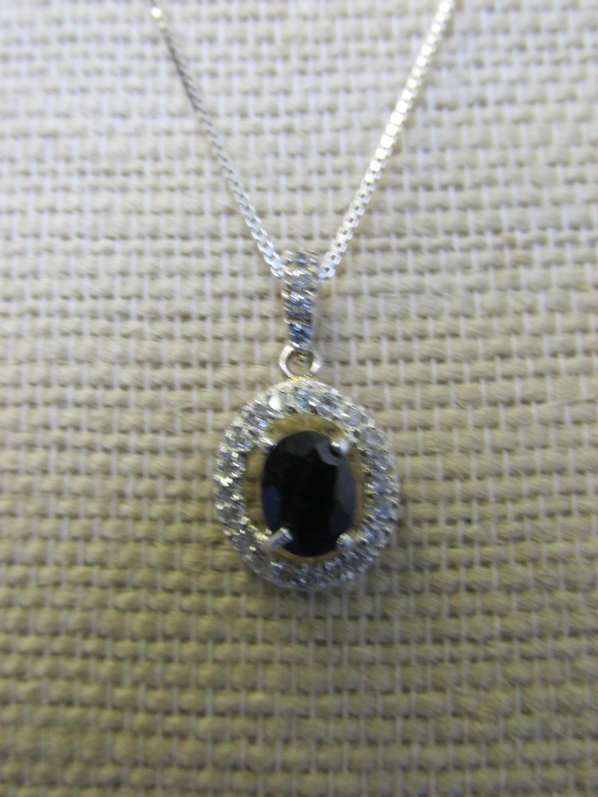 Sterling Silver Chain & Pendant Gem? Has A Scratch Or Crack – Please Consult Pictures -