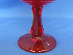Set of 4 – Red Glass Goblets – Georgian like pattern – 6 1/2” tall – Slight Amberina look