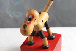 Vintage TRIX Dog Wooden Articulated Push Toy 1950's Kohner? 6 1/2" Tall