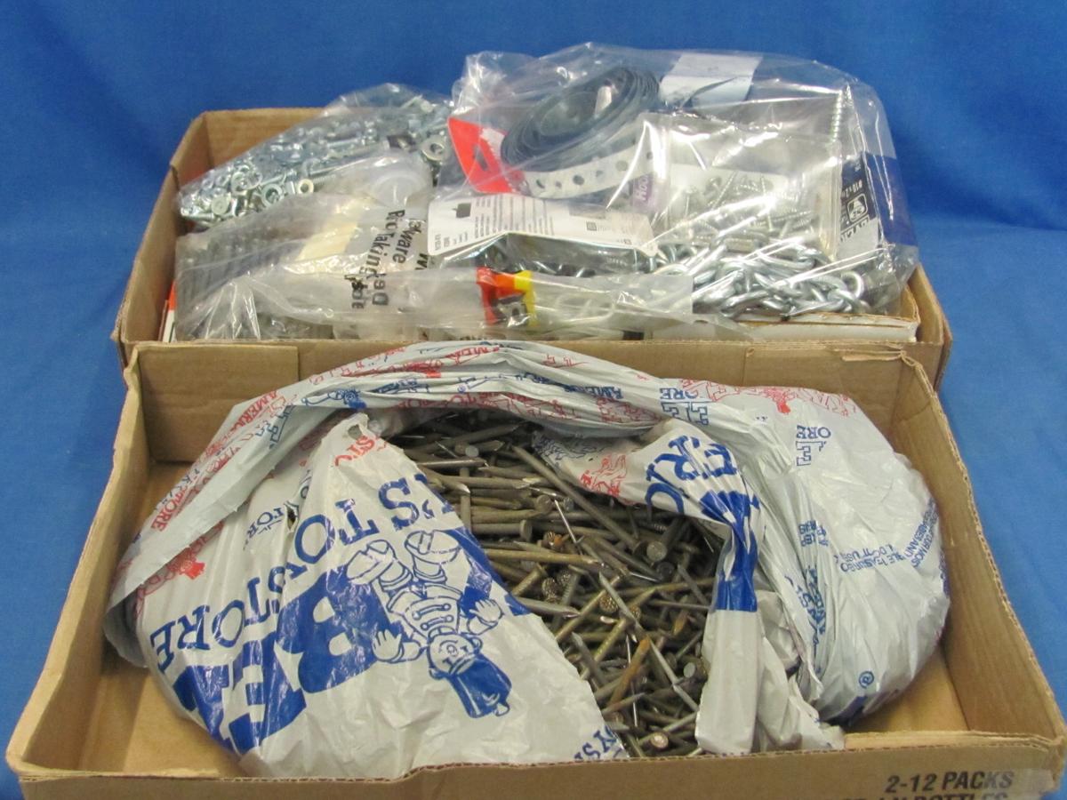 Hardware – Nails – Nuts & Bolts – Hooks – Chain – Lots Of Unused Items – 36 Pounds