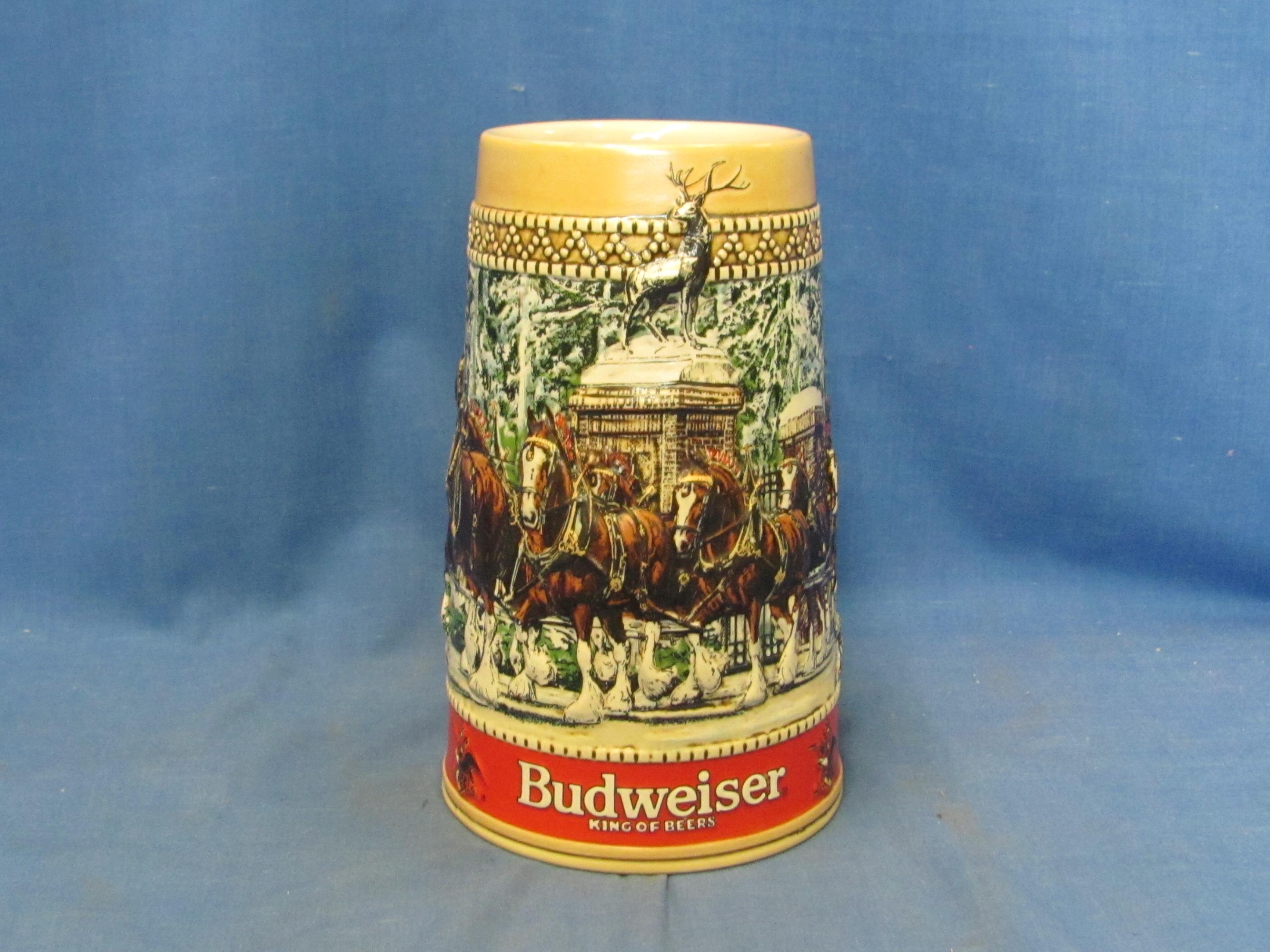 Budweiser Ceramic Mugs (3) – One Dated 1985 & 1991 – Tallest 7 1/8” T