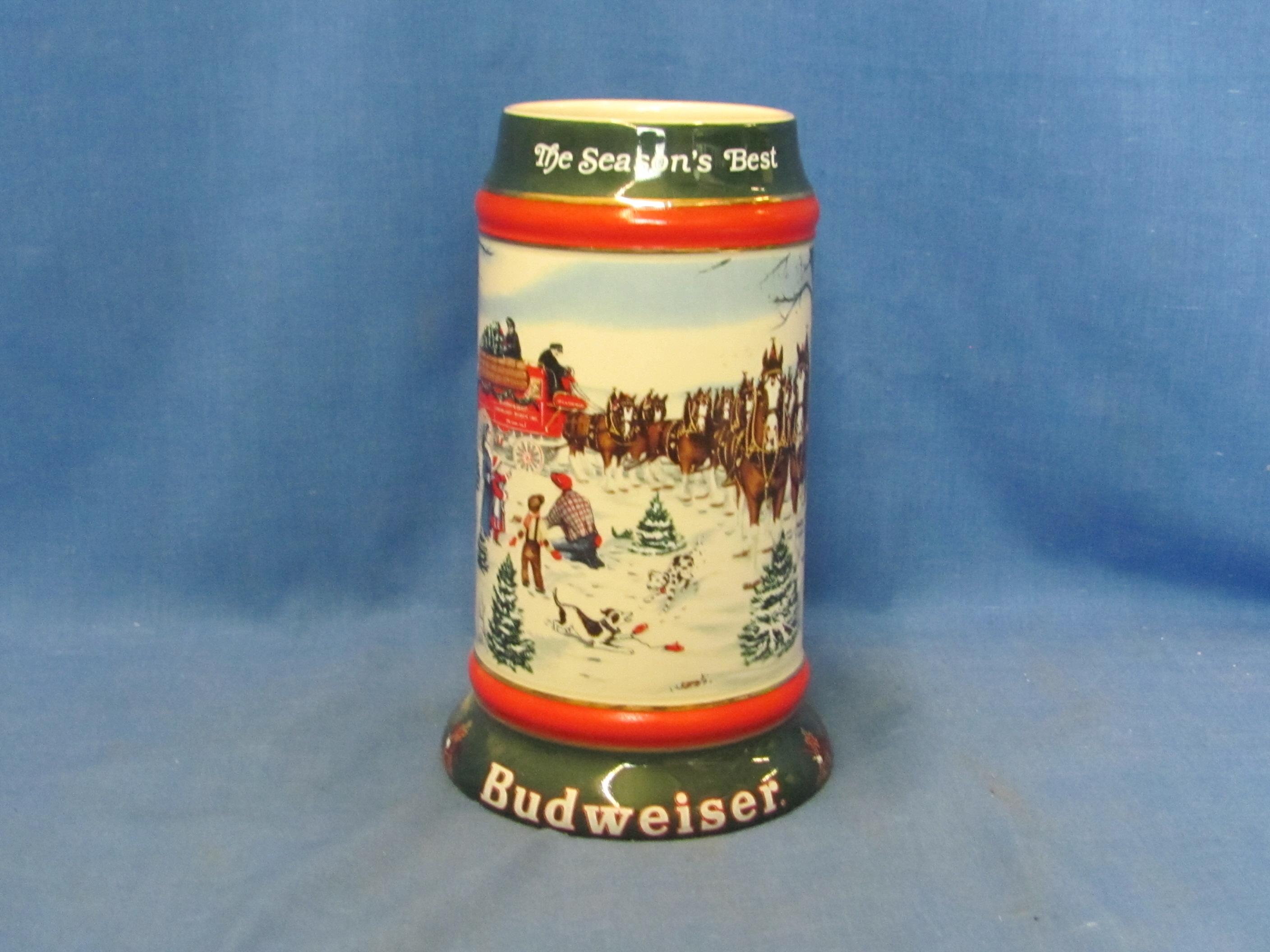 Budweiser Ceramic Mugs (3) – One Dated 1985 & 1991 – Tallest 7 1/8” T