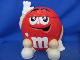 2 M&M Cookie Jars: Red & the Yellow Peanut M&M –Appx 8 & 10” Tall