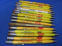 16 Funk's G Hybrid (Seed Corn) Mechanical Pencils – Most Yellow, one White & a Golden one Plastic