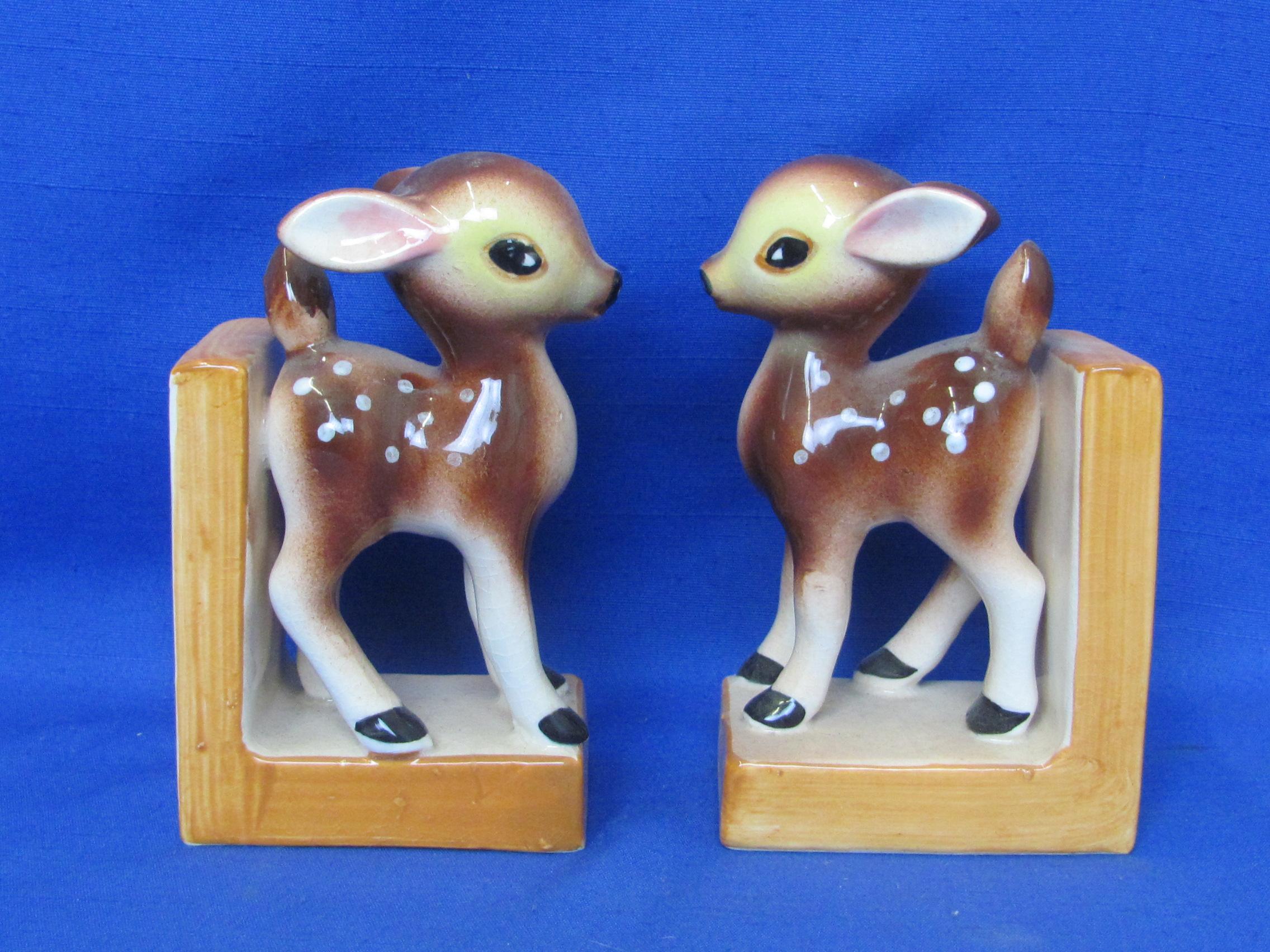 Cute Ceramic Bookends with Fawns/Deer – Made in Japan – 5 1/2” tall – Good vintage condition