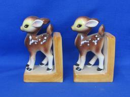 Cute Ceramic Bookends with Fawns/Deer – Made in Japan – 5 1/2” tall – Good vintage condition