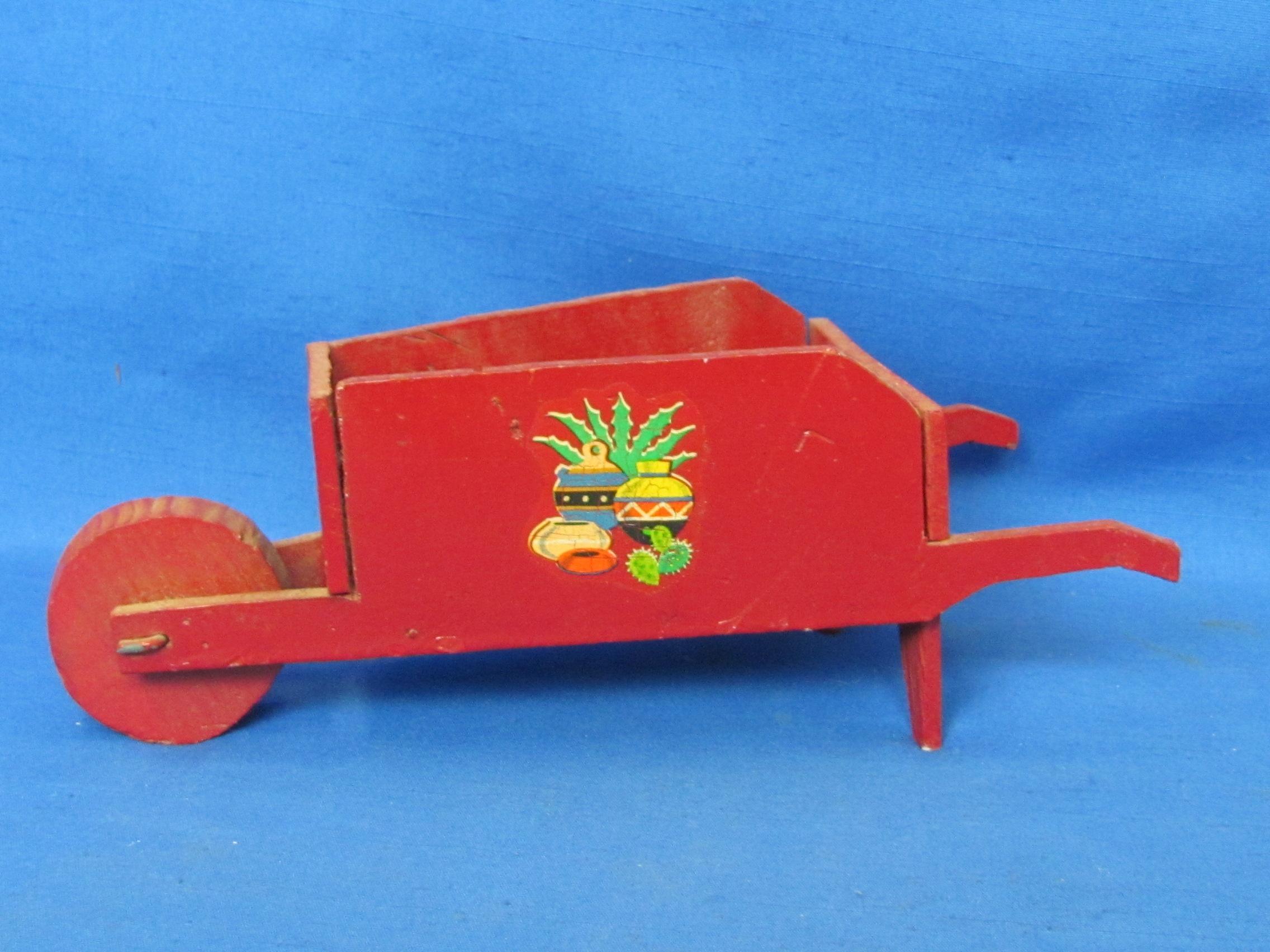 2 Decorative Wood Wheelbarrows – 1 Painted Red – Both about 10 1/2” long – Great Displays