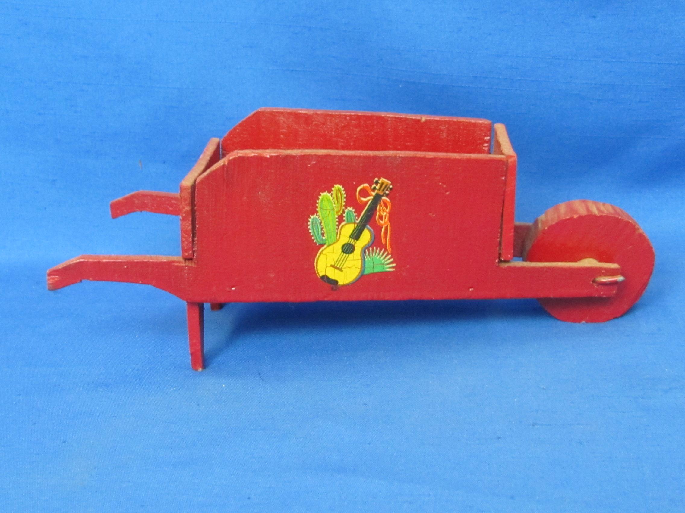 2 Decorative Wood Wheelbarrows – 1 Painted Red – Both about 10 1/2” long – Great Displays