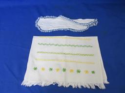 Vintage Lot Of Linens 1-White lace Applique 20”L x 13”W & 1-Embroidered 15”L x 11”W – 4 Doilies -