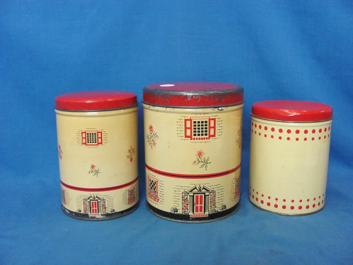 Metal Canisters – Tallest 6 3/8” & 5 1/4” D – Light Denting – As Shown