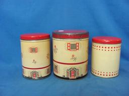 Metal Canisters – Tallest 6 3/8” & 5 1/4” D – Light Denting – As Shown