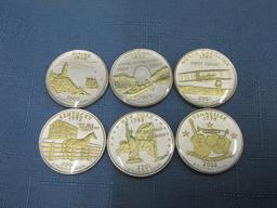 Set of Six Platinum & Gold state quarters (NC/NY/Tenn/Kent/Missouri/Maine)