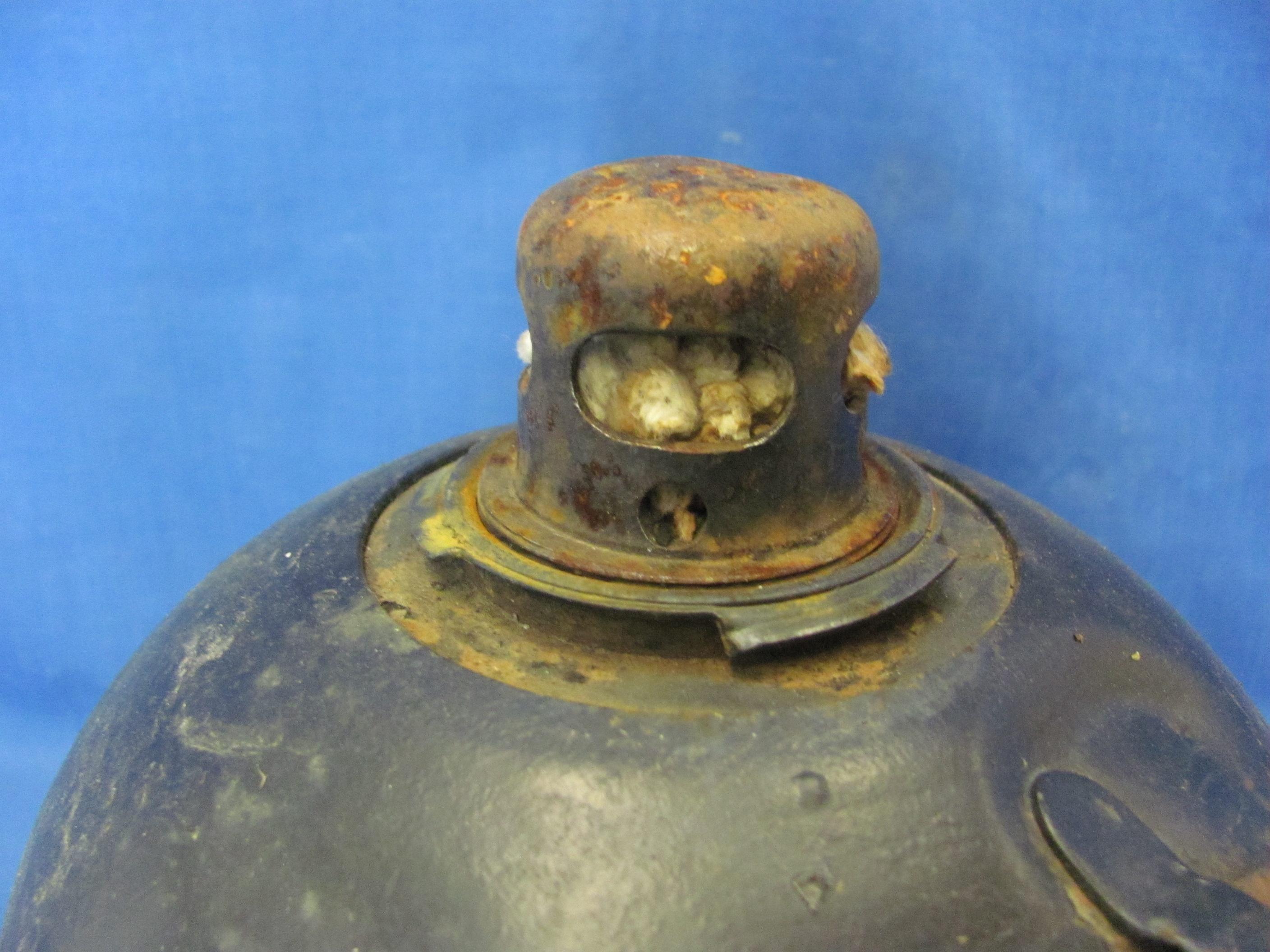 Toledo Torch Smudge Pot – 7 1/4” T – Embossed Print – Missing Cap – Bottom Dent