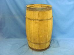 Wood Nail Keg With Metal Straps/Wire – 18 1/4” T – Wood Slabs Are Loose