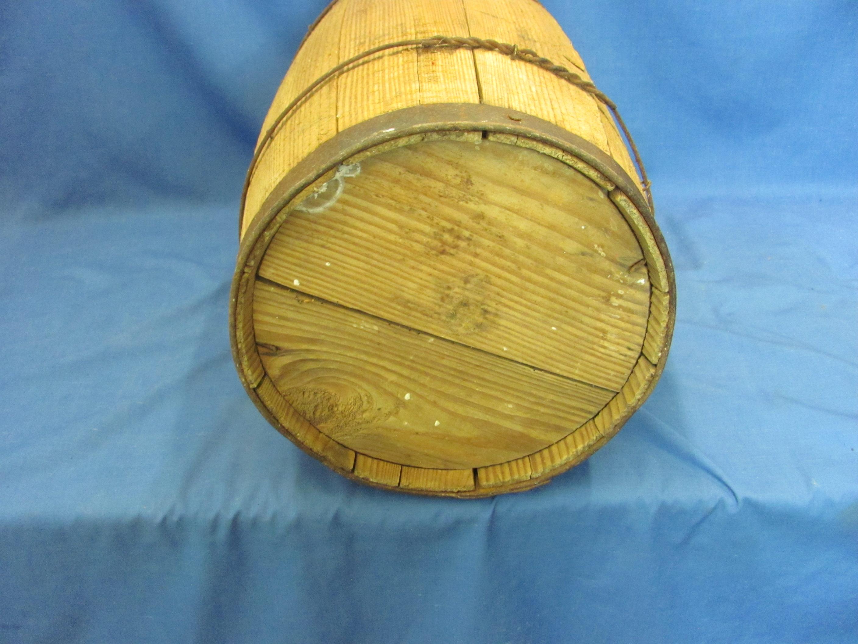 Wood Nail Keg With Metal Straps/Wire – 18 1/4” T – Wood Slabs Are Loose
