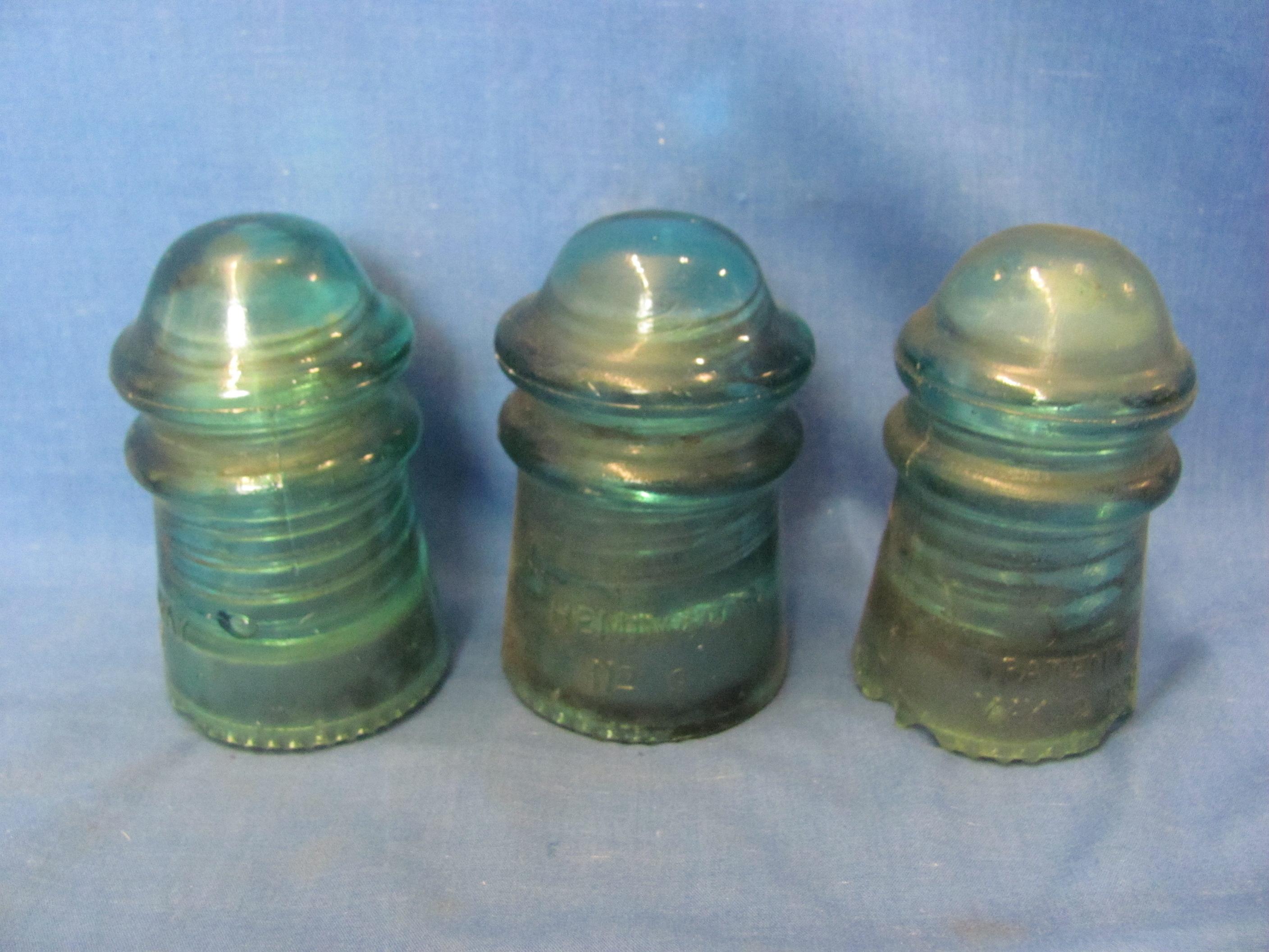 Hemingway & Brookfield Glass Insulators (17) – Olive Green - Cobalt Blue – Clear – Blue