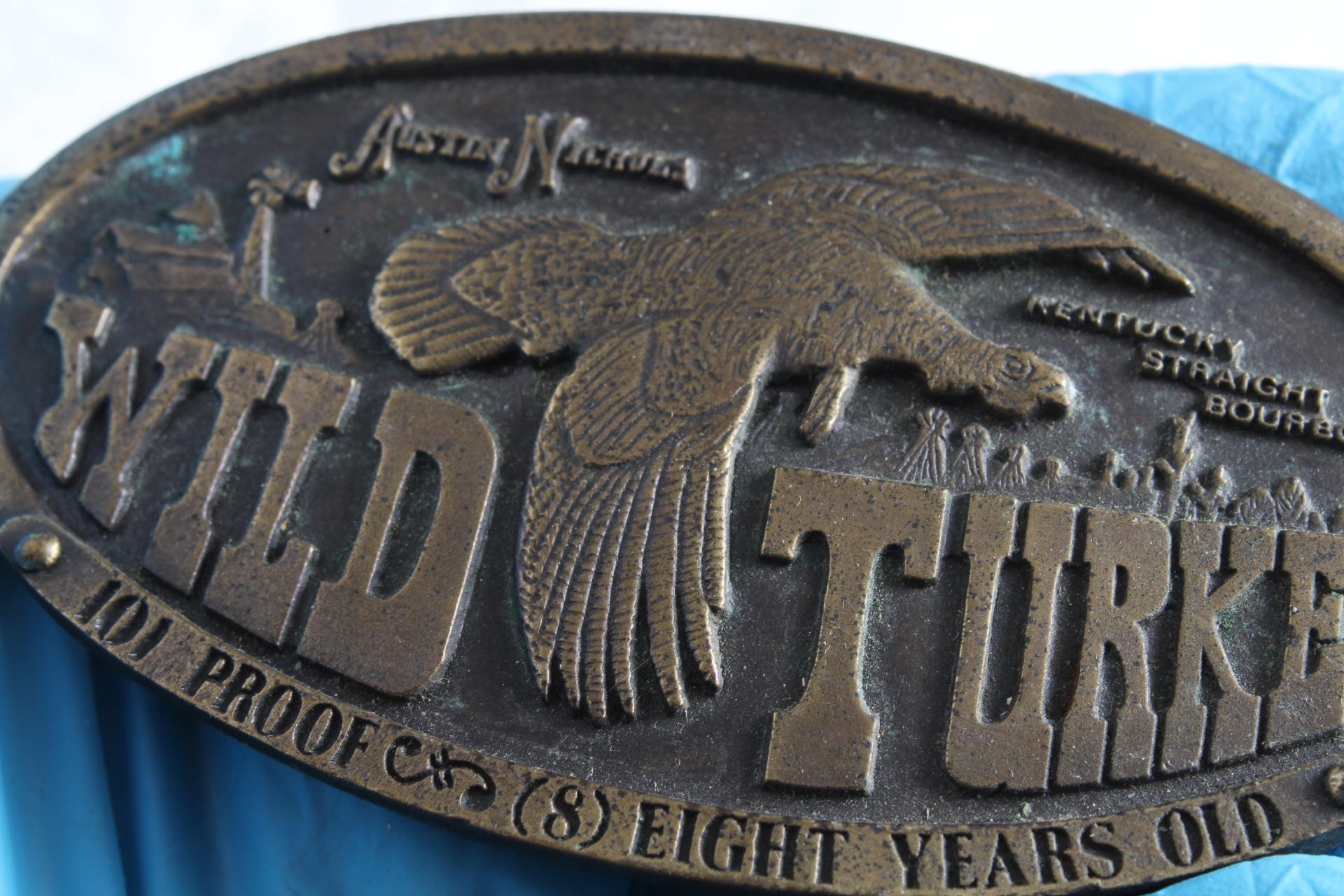 Vintage Wild Turkey Kentucky Straight Bourbon Advertising Brass Belt Buckle