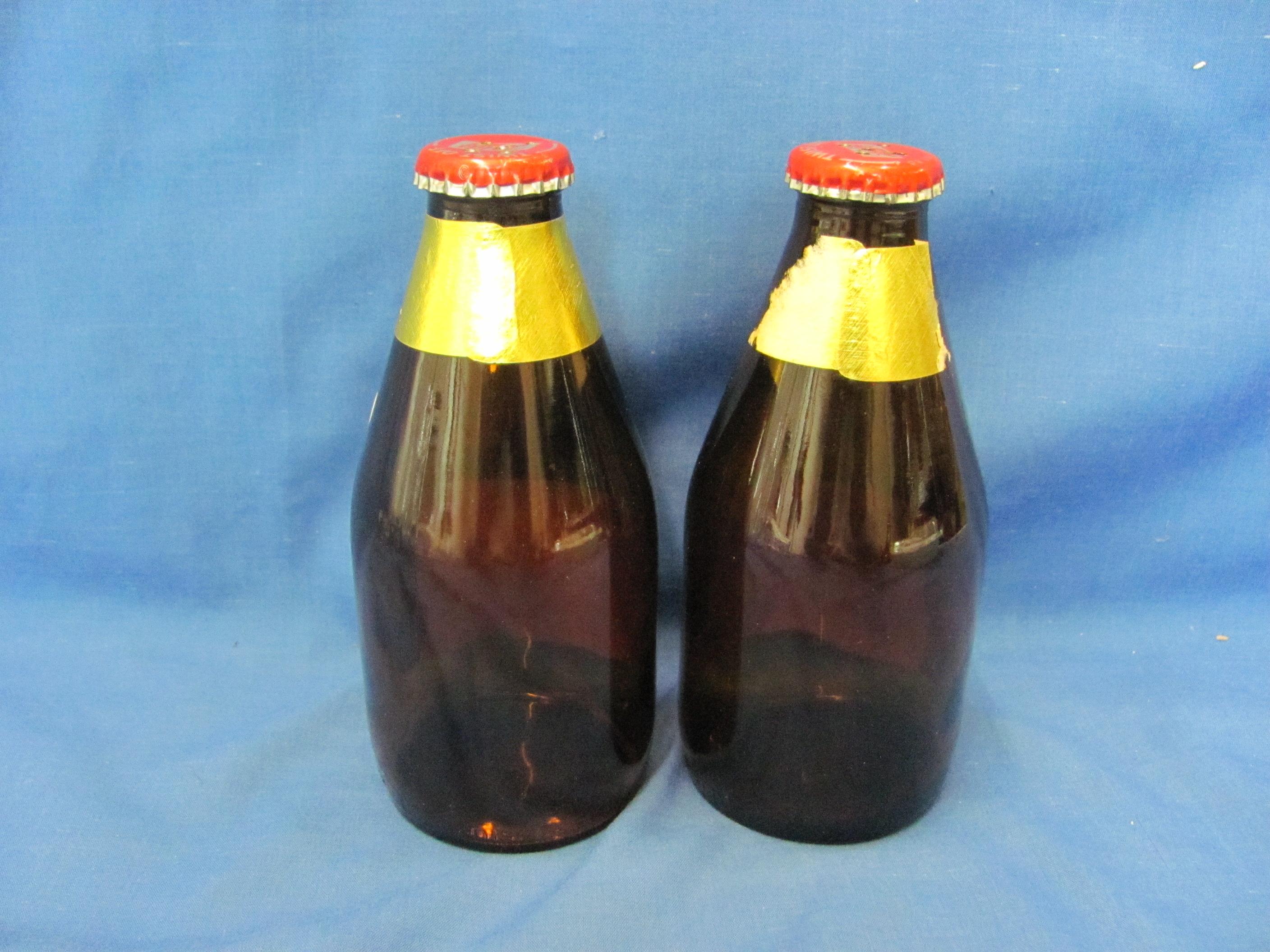 Schlitz Beer Glass Bottle Shakers (2) – 5 3/8” T – Some Paper Damage – As Shown