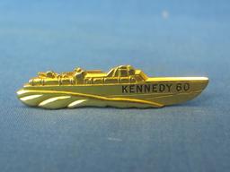 JFK Kennedy 60 Tie Clasp – Goldtone Figural PT Boat – 1 3/4” long – Good condition