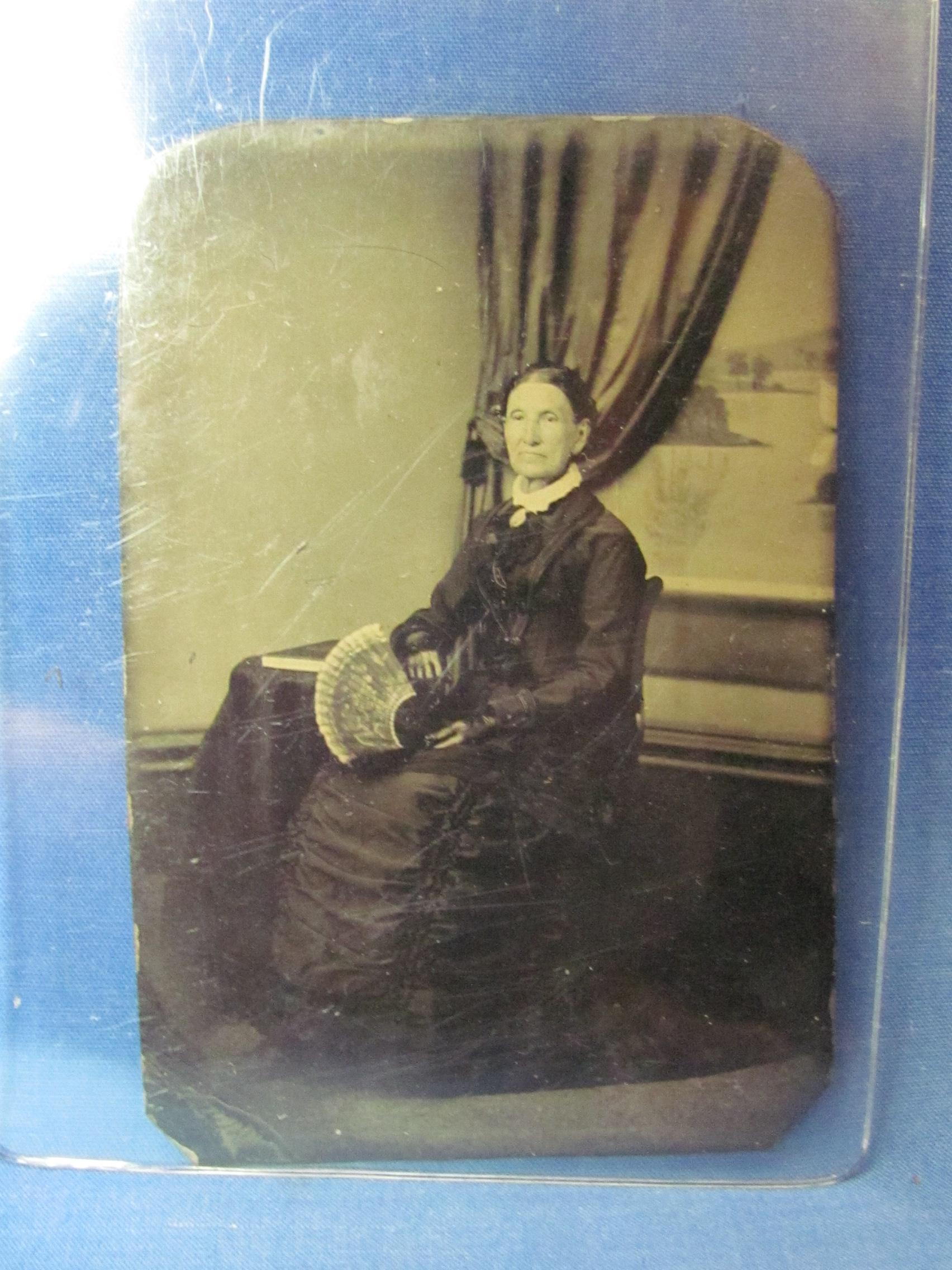 7 Tin Type Photographs – 2 in Brown Case – About 3 1/2” long – Condition varies – As shown