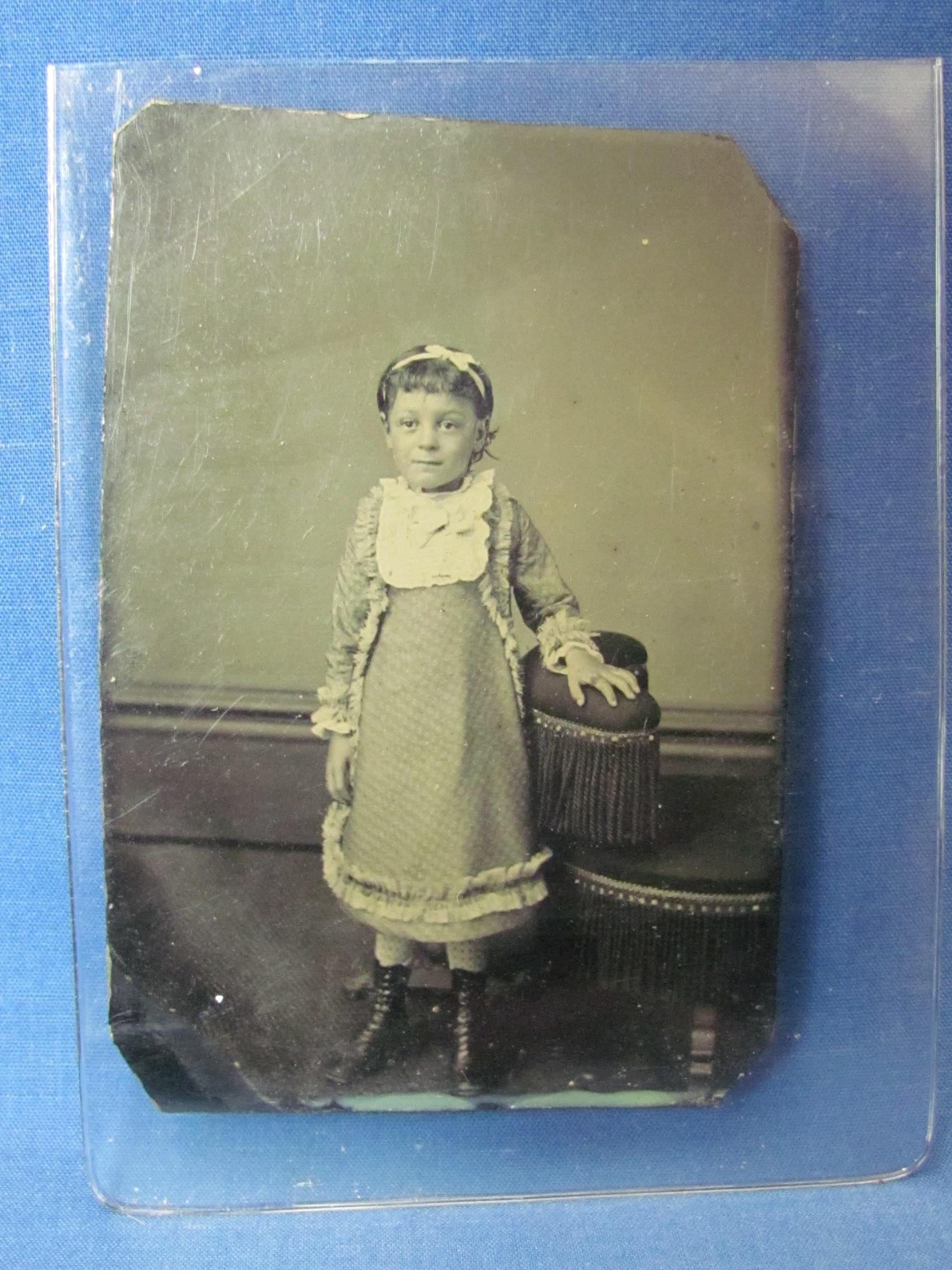 7 Tin Type Photographs – 2 in Brown Case – About 3 1/2” long – Condition varies – As shown
