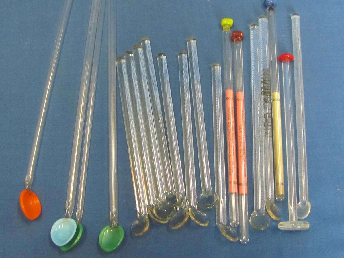 Lot of Glass Stir Sticks – 4 are also Straws – Some have Advertising inside or on them