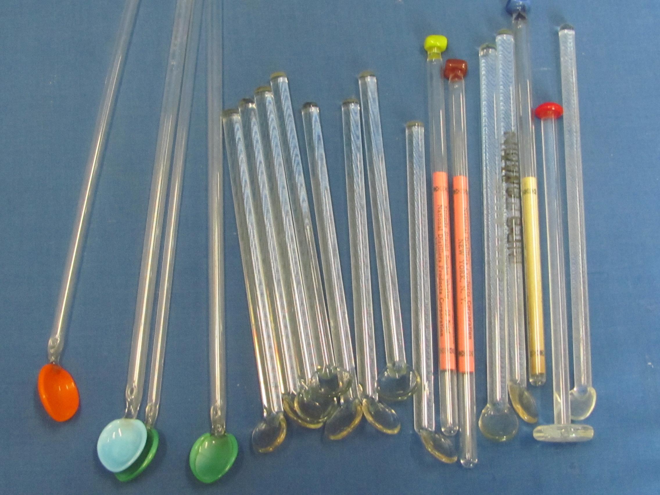 Lot of Glass Stir Sticks – 4 are also Straws – Some have Advertising inside or on them