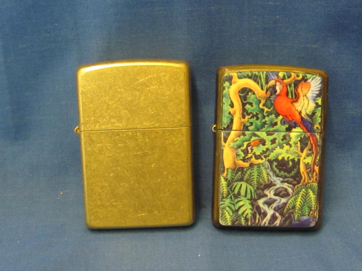 Brass & Gold Tone Zippo Lighters (2) – 1995 & 2004 – Both Spark – As Shown