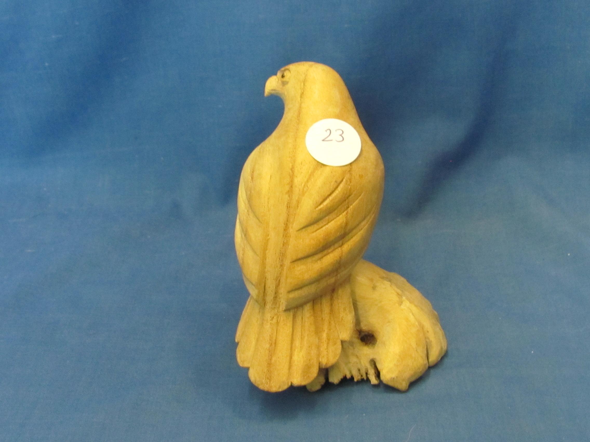 Hand Carved Frog & Eagle On Mushroom Wood Base – Eagle 4 3/4” T – As Shown