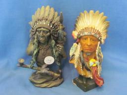 Reflections Indian Head Figures (4) – Tallest 5 7/8” - Small Chip On Head Dress