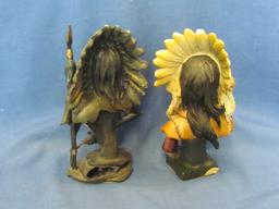 Reflections Indian Head Figures (4) – Tallest 5 7/8” - Small Chip On Head Dress
