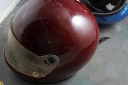 2 Vintage Motorcycle Helmets 1 is Blue Sparkle & 1 Bell Tour Star Size 7 1/8"