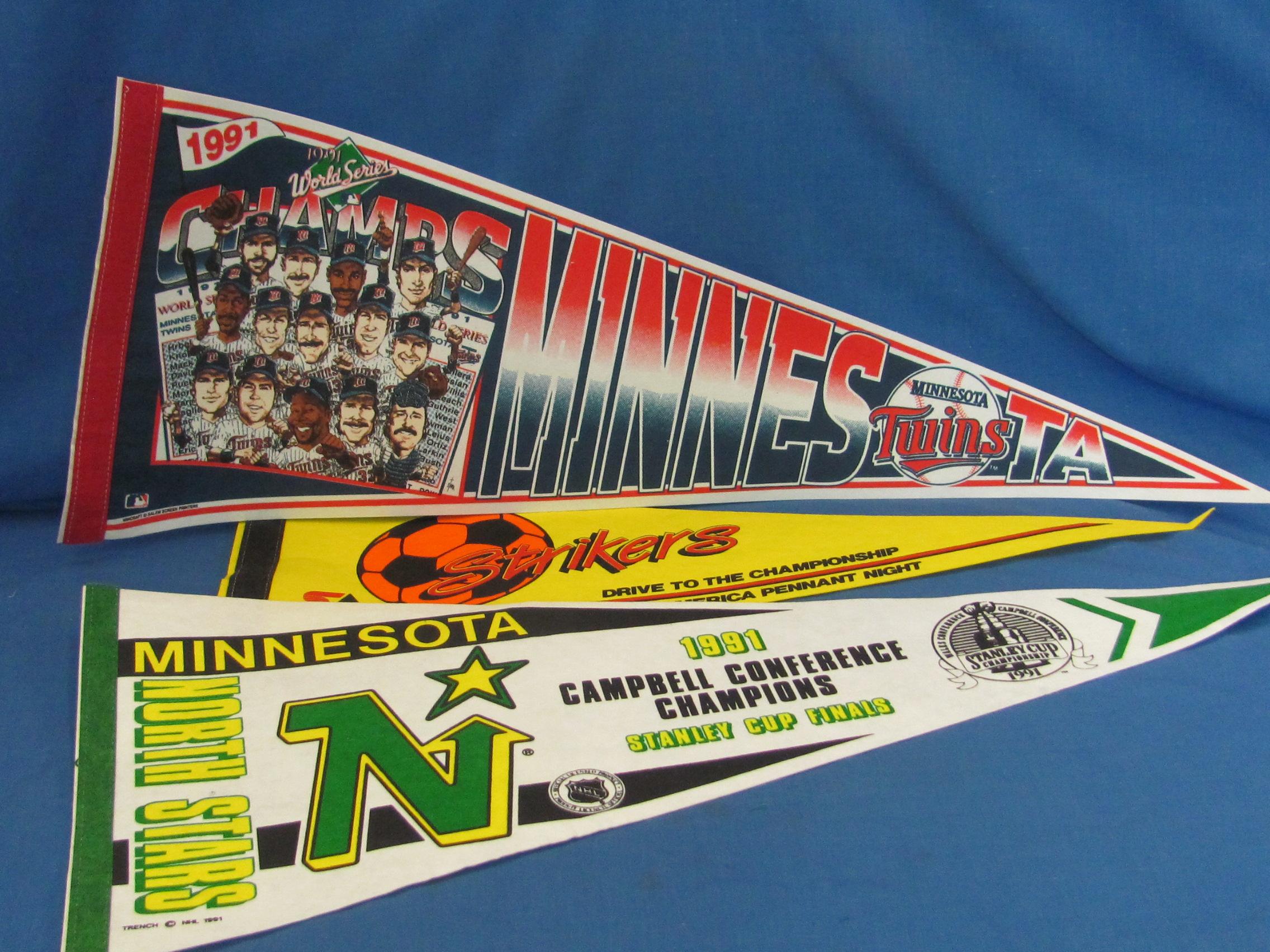 Sports & Souvenir Pennants (40) – 91 Twins – 91 Northstars – Strikers – Royals & Others