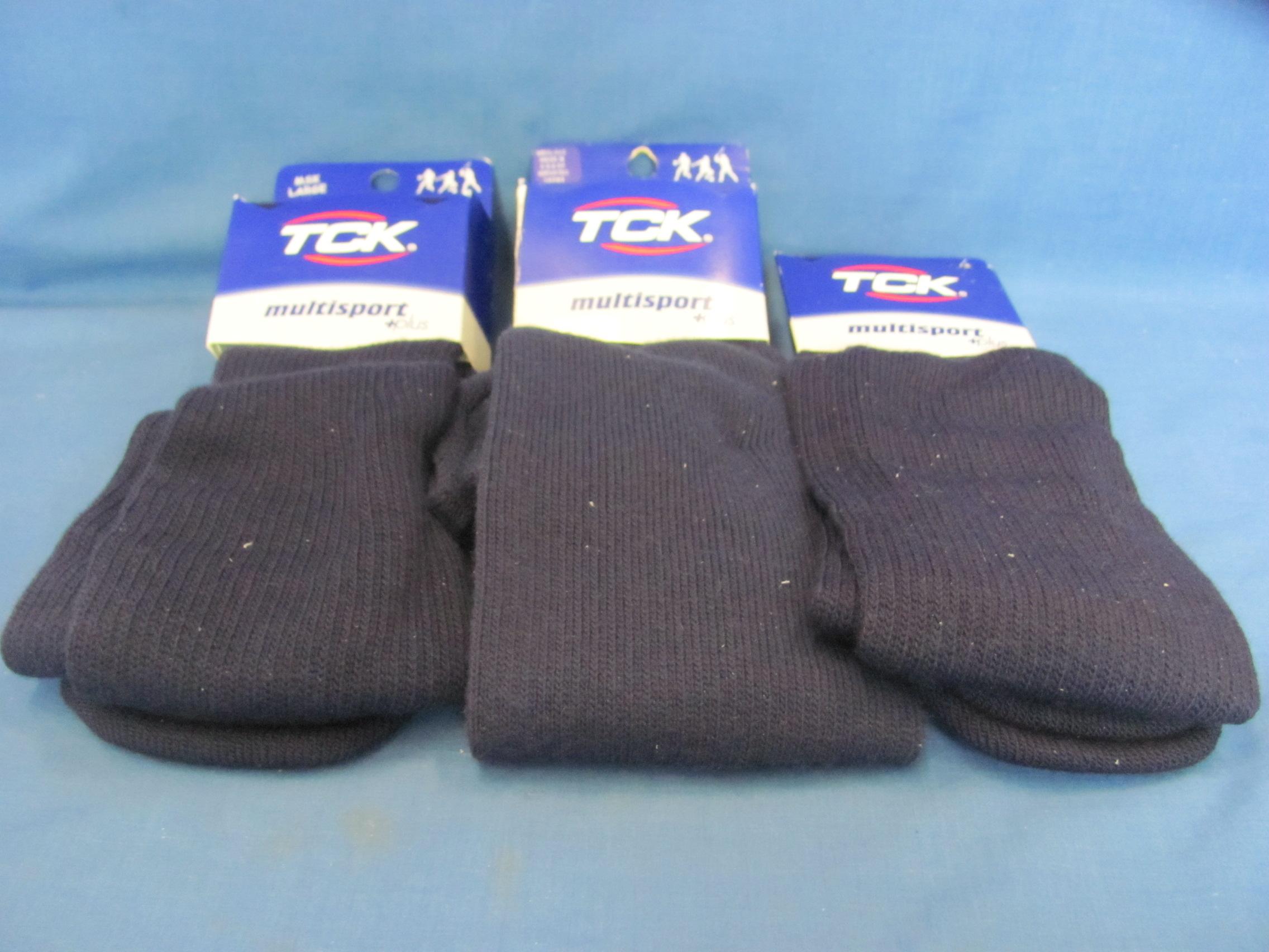 TCK Blue Multi-Sport Socks (3) – New – Large - As Shown