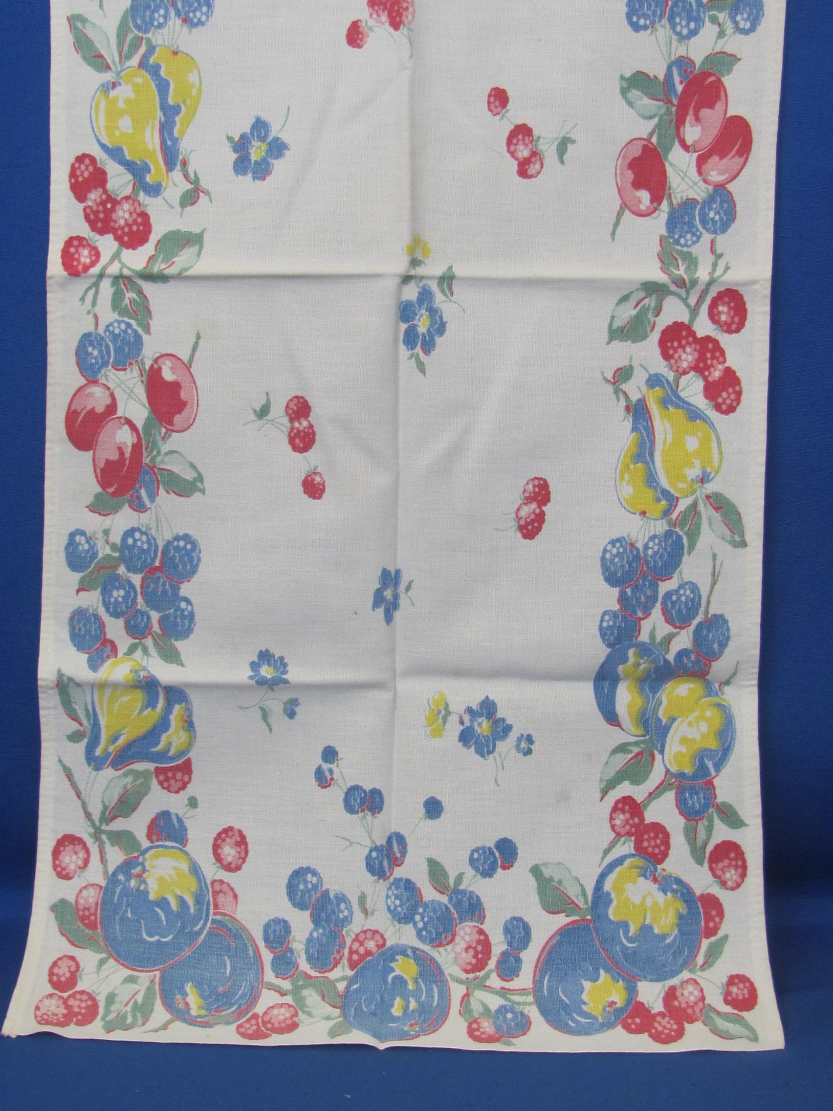 4 Vintage Kitchen Towels – 3 are Floral – 1 has a Cowboy Courting Scene (Slightly Faded)