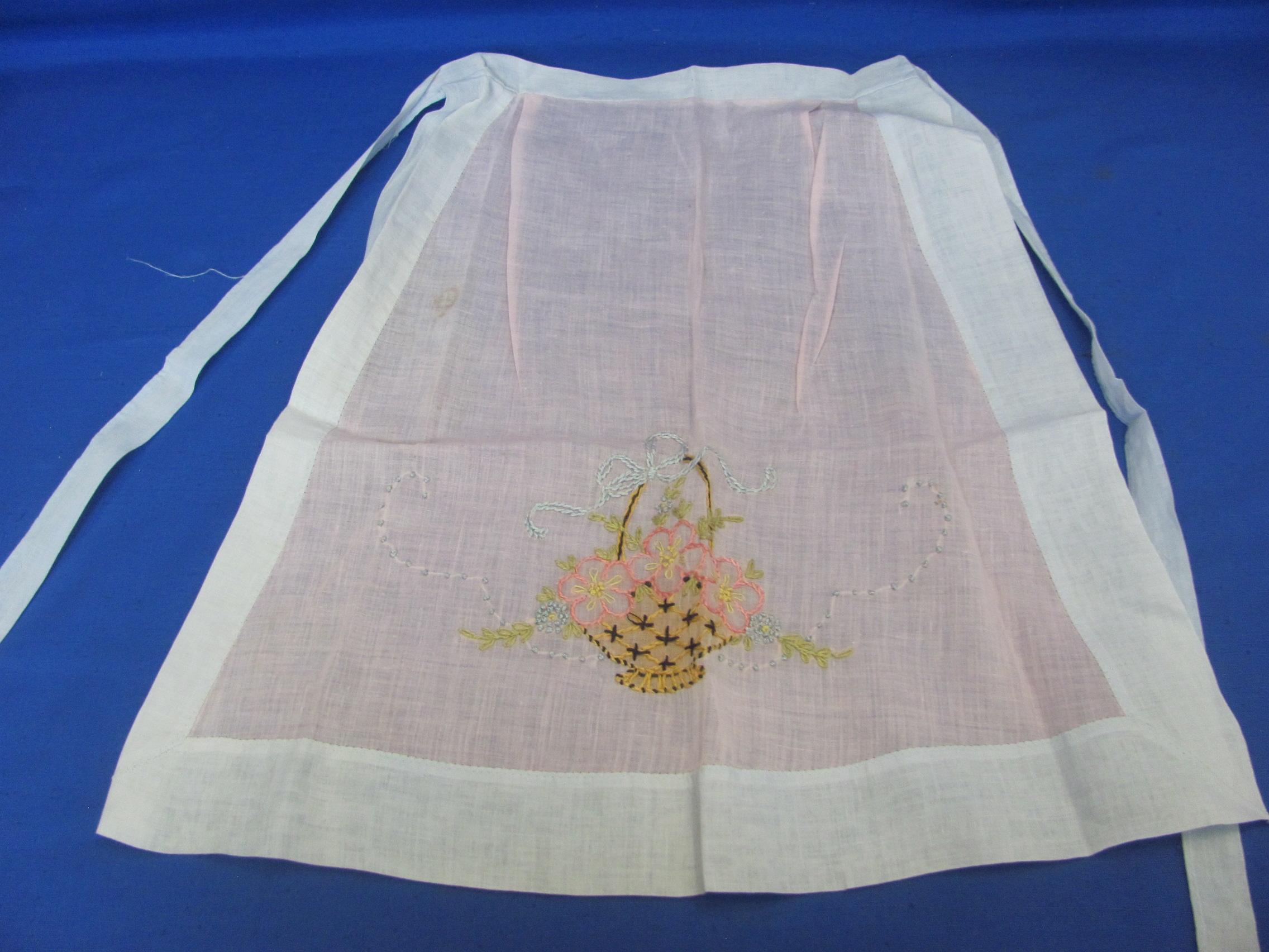 12 Vintage Half Aprons: Sheer – Crocheted – Gingham & more – 1 with Tiny Bible Charm