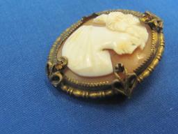 Vintage Carved Shell Cameo Pin/Brooch – Missing piece on left side – 1 1/4” long
