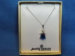 Vintage Trifari Necklace w Blue Stone Pendant – Original Box – Never worn