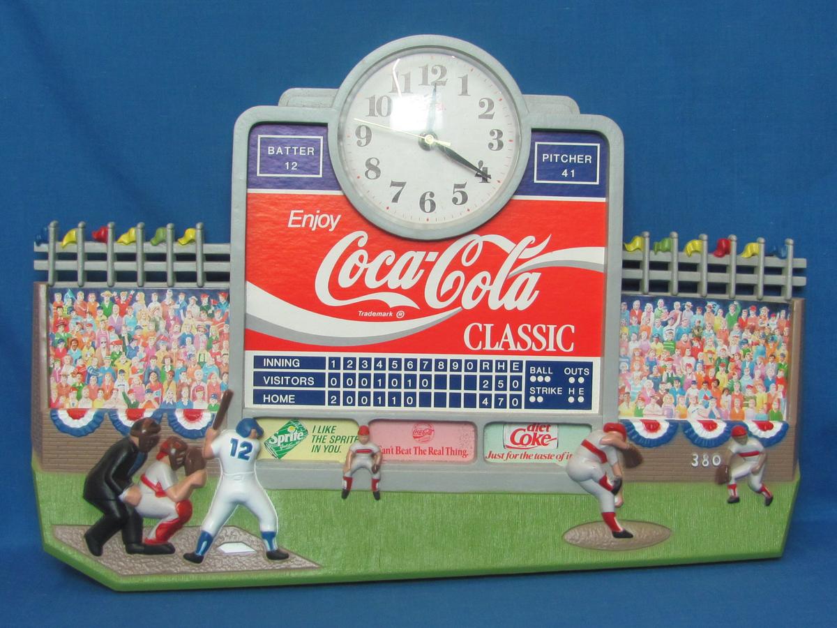Coca-Cola Classic Baseball Wall Clock – Works – 21” wide – Plastic Body
