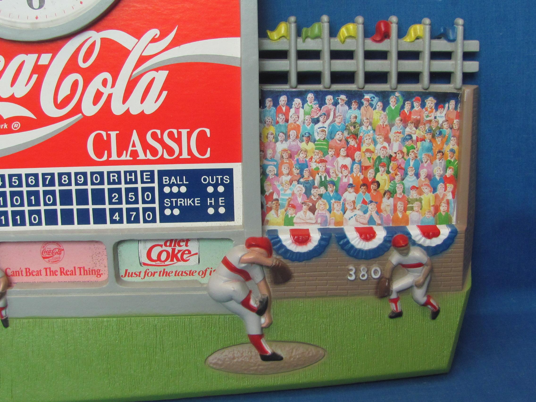 Coca-Cola Classic Baseball Wall Clock – Works – 21” wide – Plastic Body