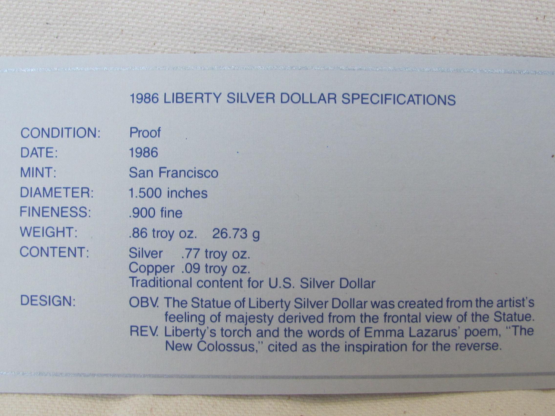 1986 US Liberty Proof Set – Silver Dollar & Half Dollar – Case, Papers & Box