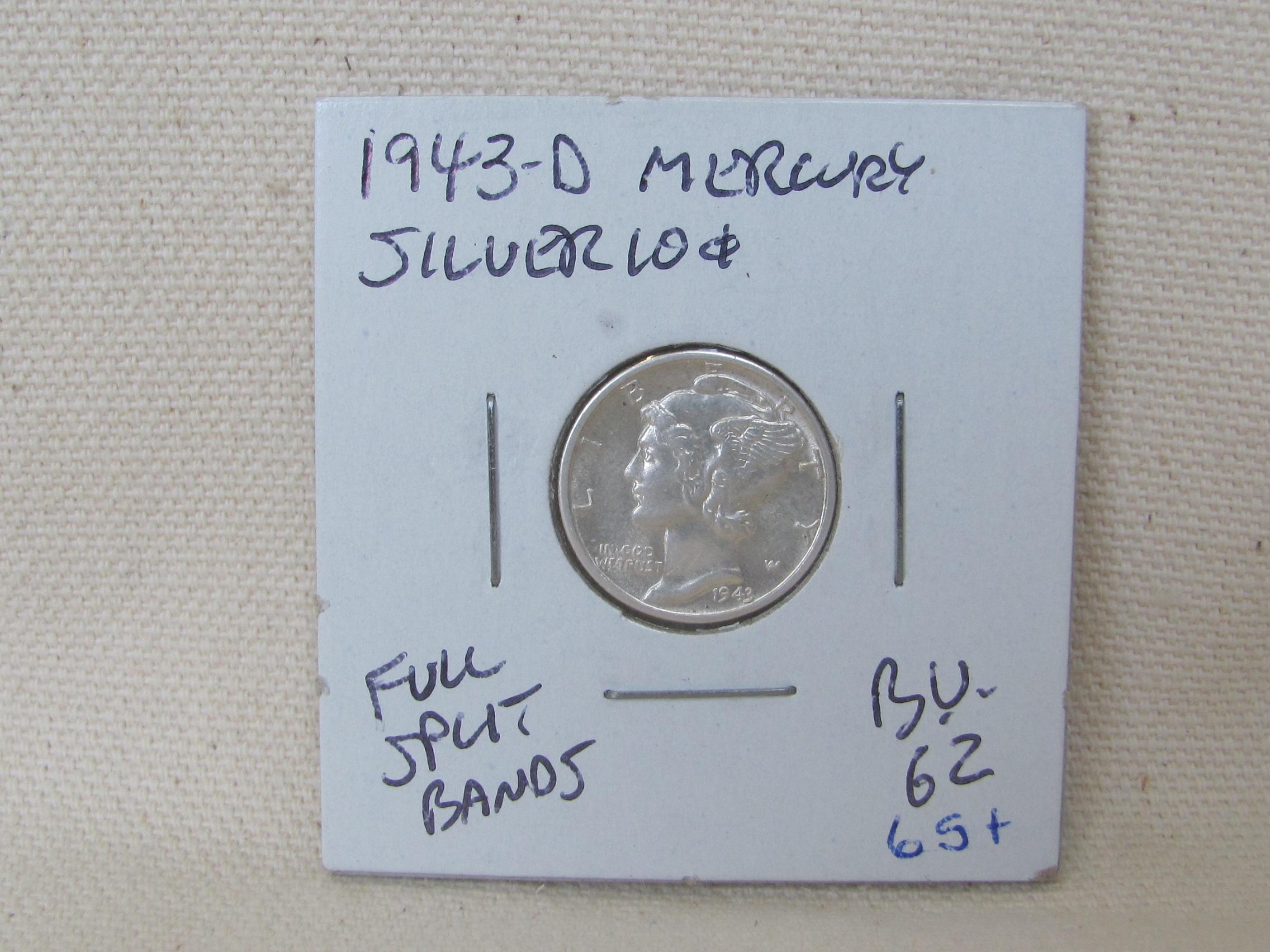 1943-D Mercury Dime – Full Split Bands – BU